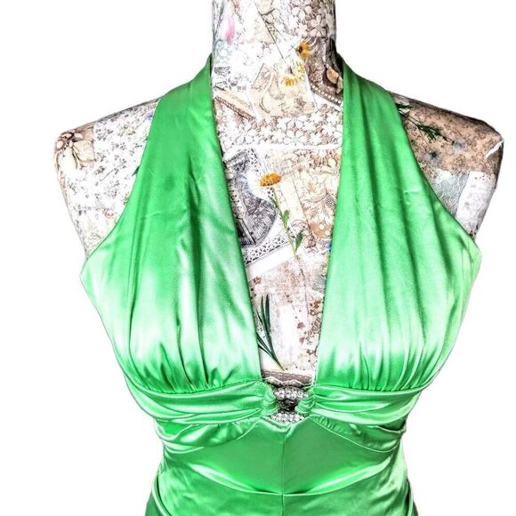 Short Green Halter Cut Out Waist Tight Bodycon Evening Cocktail Mini Dress - Picture 12 of 16